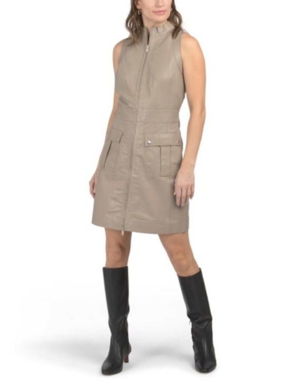BOD & CHRISTENSEN Lush Leather Tan Zip Up Dress Size 12